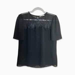 Fracomina Blouse Size S Black Color Lace Top Portion GUC